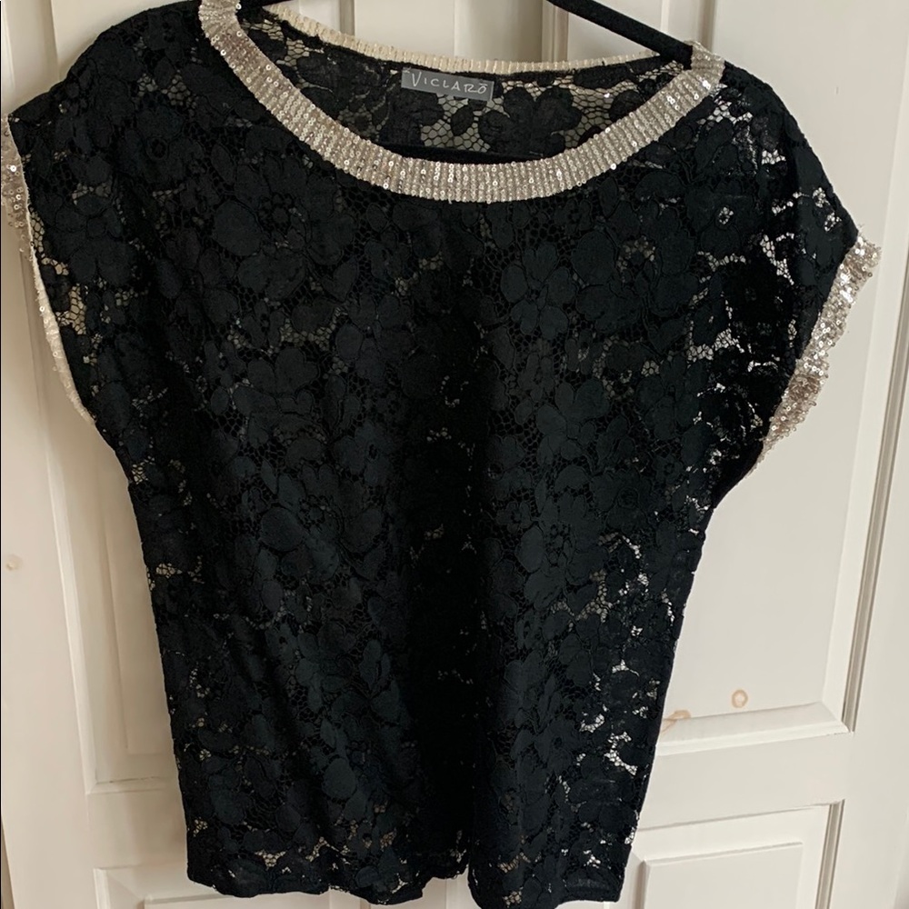 Black Lace Top with Silver Accents